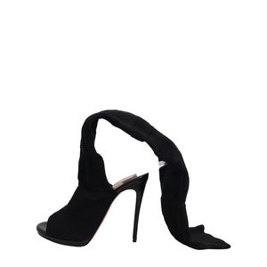 Stretch Knit Cheminene Peep Toe Sandals Black, view 2
