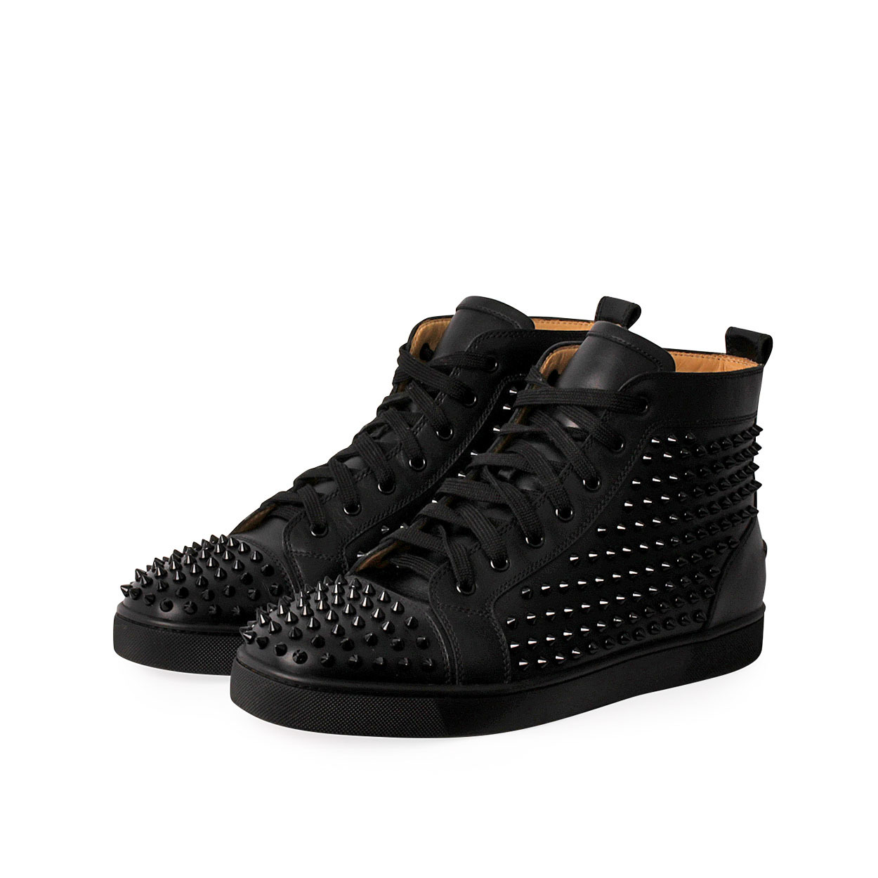靴 Christian Louboutin CHRISTIAN LOUBOUTIN Leather Spikes High Top Sneakers Black | Luxity