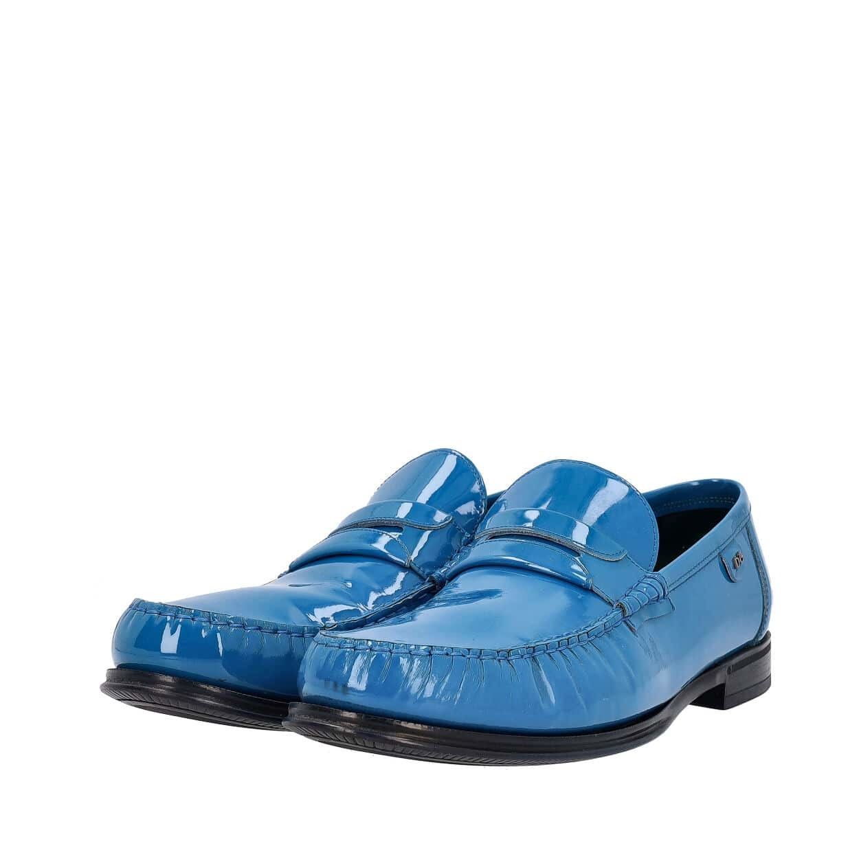 Dolce & Gabbana Blue Logo Cotton Loafers Formal Dress Men\'s Shoes Dolce&Gabbana Leather Upper Blue Casual Shoes for Men for  main image 3