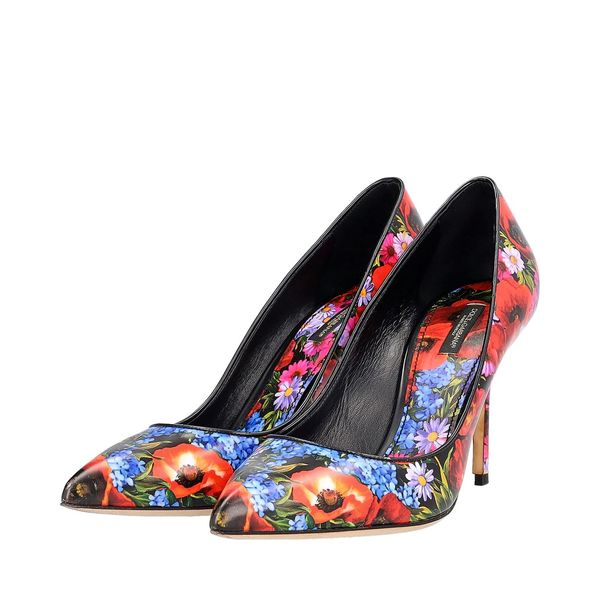 Leather Floral Pumps Multicolour