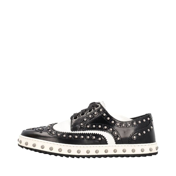 Leather Studded Lace Up Brogues Black/White