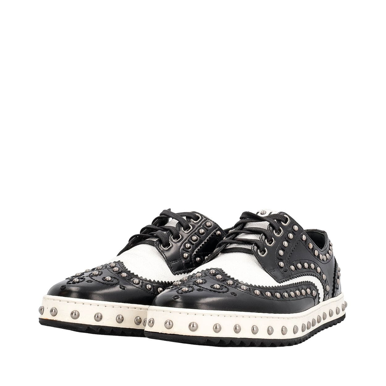 DOLCE & GABBANA Leather Studded Lace Up Brogues Black/White | Luxity