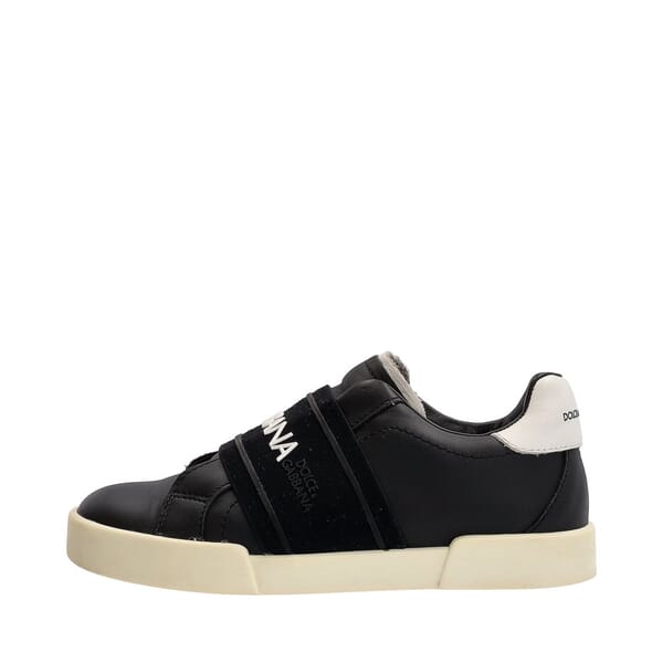 Kids Leather Portofino Slip On Sneakers Black