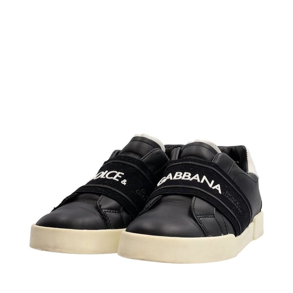 Kids Leather Portofino Slip On Sneakers Black