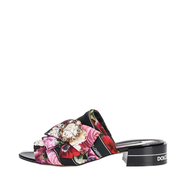 Fabric Crystal Embellished Mule Sandals Floral