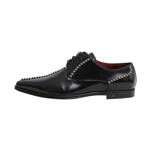 Leather Crystal Embellished Derby Shoes Black