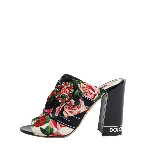 Fabric Crystal Embellished Block Heel Mules Floral