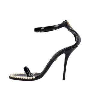Patent Pearl Embellished Sandals Black, view 2