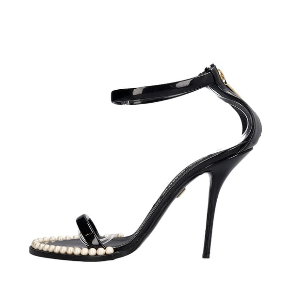 Patent Pearl Embellished Sandals Black