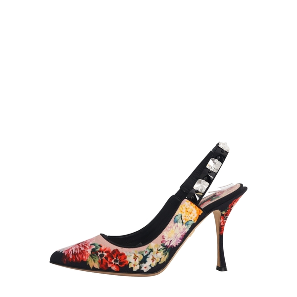 Mixed Material Floral Slingback Pumps Floral