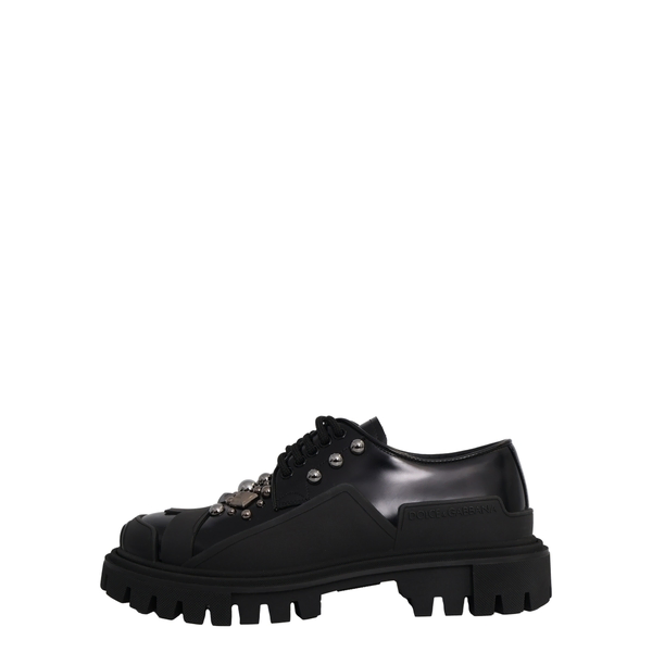 Leather/Rubber Trekking Derby Studded Loafers Black