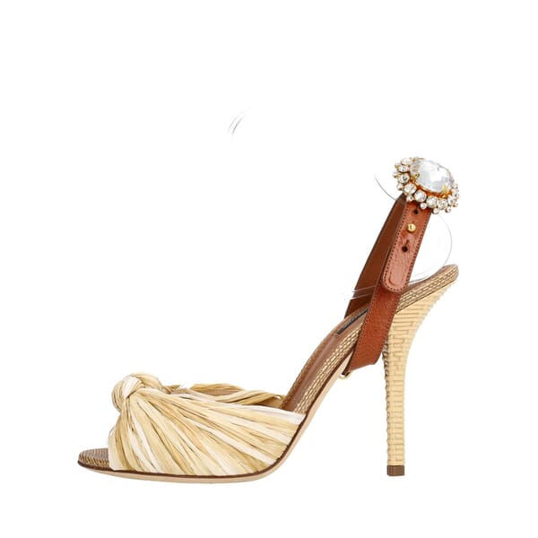 Tropea Straw/Leather Jewelled Buckle Mules