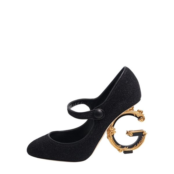 Glitter Mary Jane Logo Heel Pumps Black