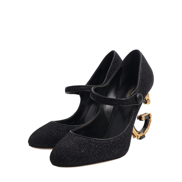 Glitter Mary Jane Logo Heel Pumps Black