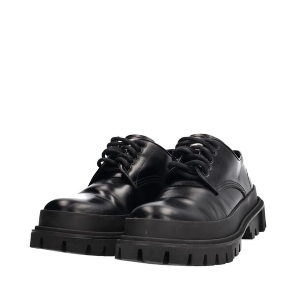 Leather Chunky Sole Derby Shoes Black