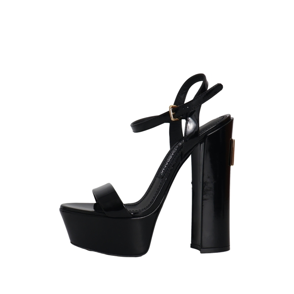 Polished Leather Platform Sandals Black