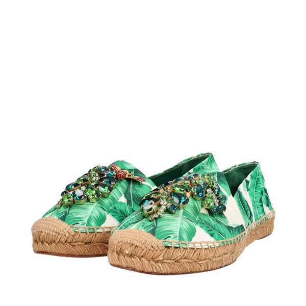 Satin Crystal Embellished Espadrilles Green