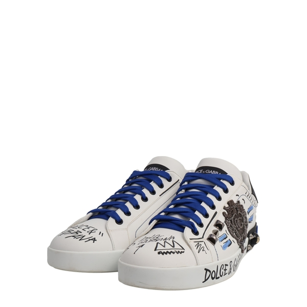 Leather Portofino Patch Sneakers White/Blue/Black