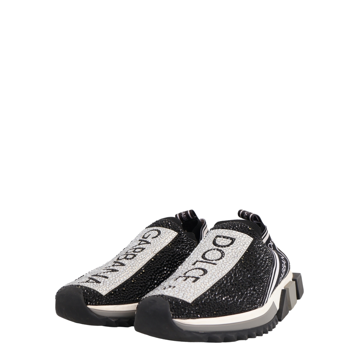 Knit Crystal Embellished Sorento Slip On Sneakers Black/White