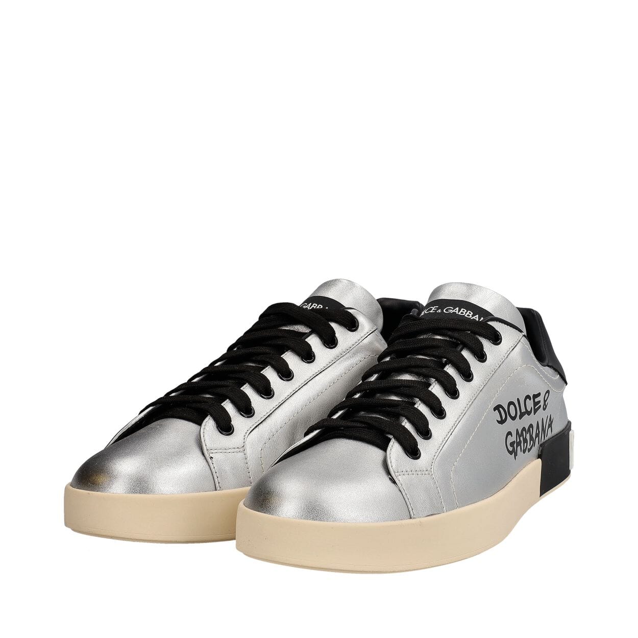 Metallic Leather Portofino Sneakers Silver