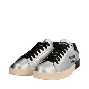 Metallic Leather Portofino Sneakers Silver
