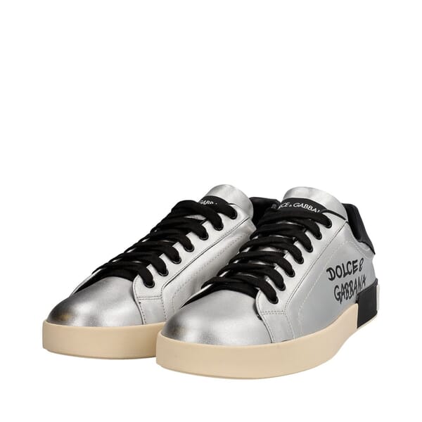 Metallic Leather Portofino Sneakers Silver