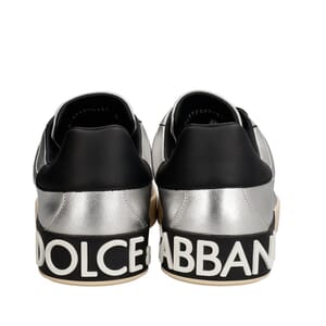 Metallic Leather Portofino Sneakers Silver, view 4