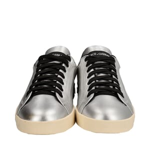 Metallic Leather Portofino Sneakers Silver, view 3