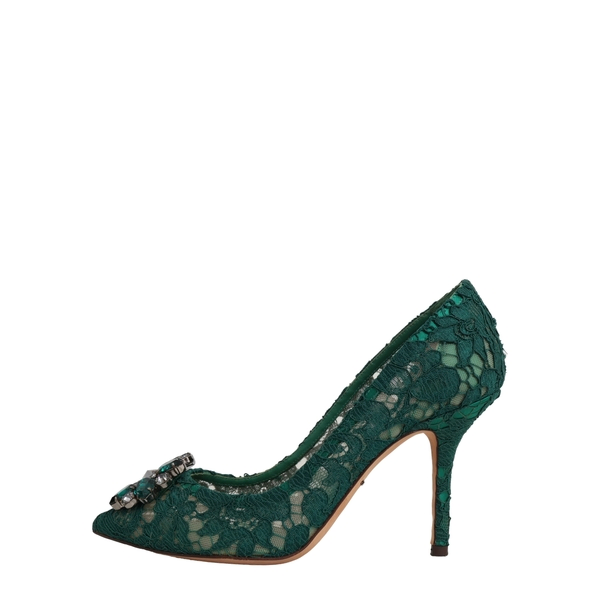 Lace Crystal Embellished Bellucci Pumps Emerald Green