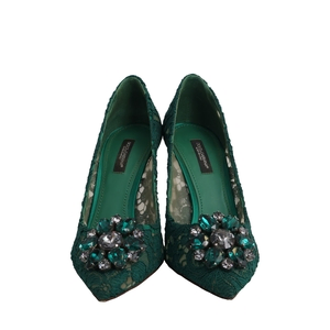 Lace Crystal Embellished Bellucci Pumps Emerald Green, view 4