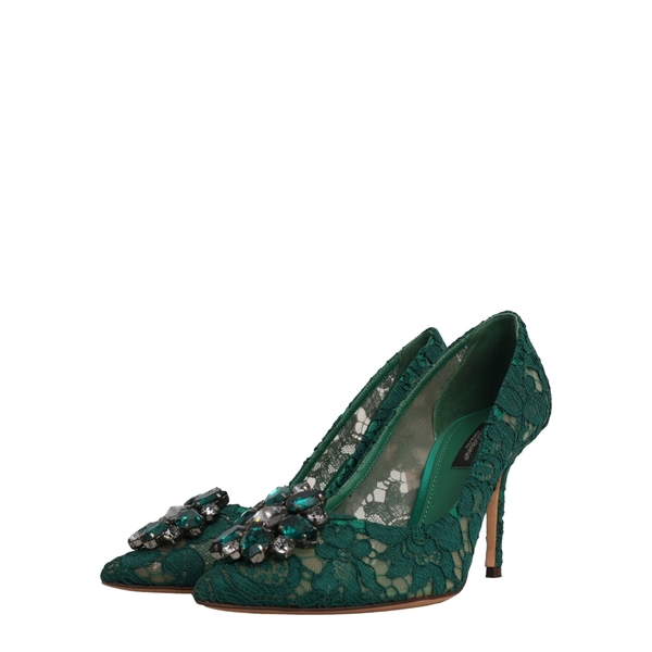 Lace Crystal Embellished Bellucci Pumps Emerald Green