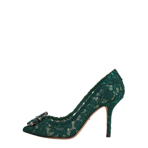 Lace Crystal Embellished Bellucci Pumps Emerald Green, view 2