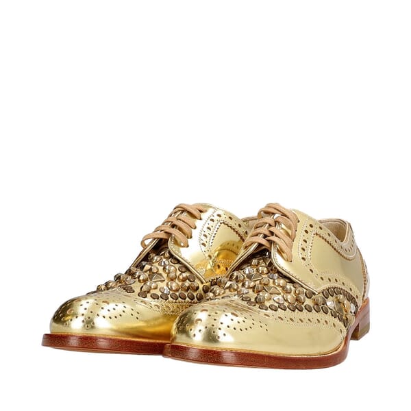 Metallic Leather Studded Brogue Gold