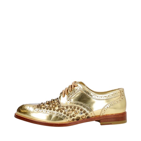 Metallic Leather Studded Brogue Gold