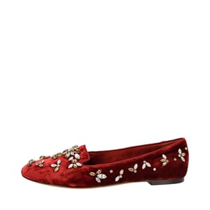 Velvet Embellished Loafers Red, view 2
