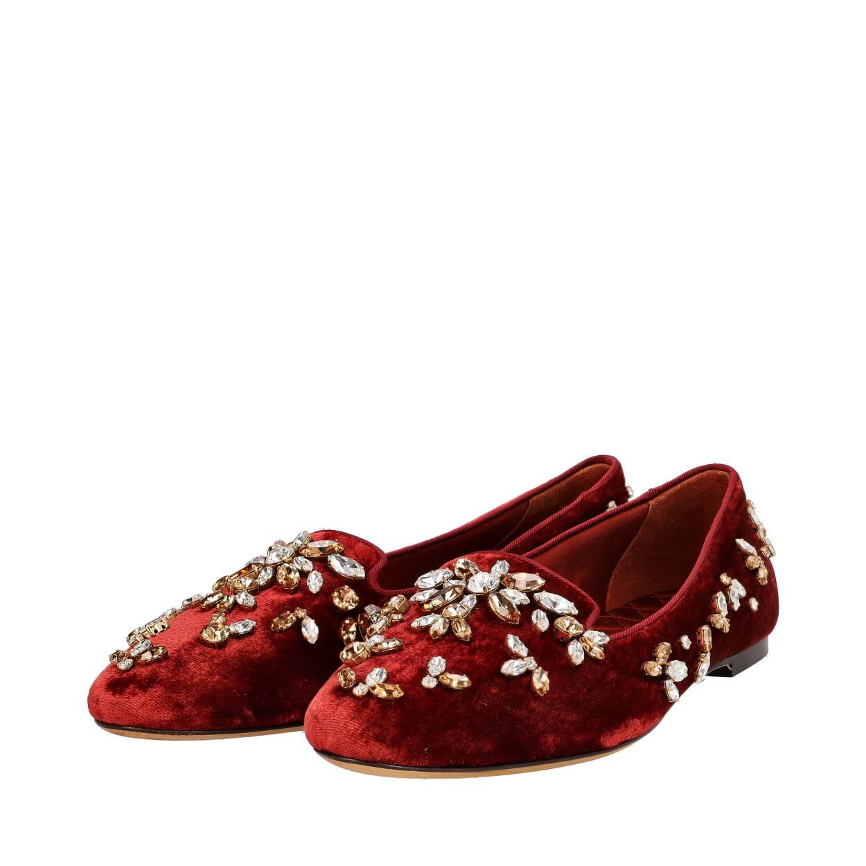 Velvet Embellished Loafers Red