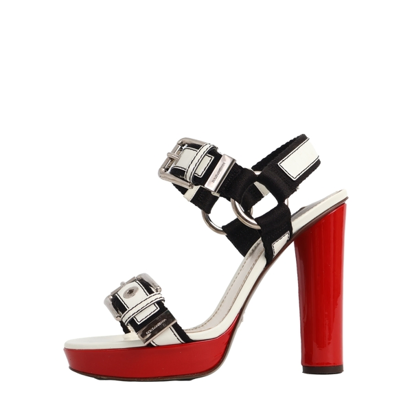 Patent Buckle Platform Sandals White/Red