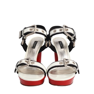Patent Buckle Platform Sandals White/Red, view 3