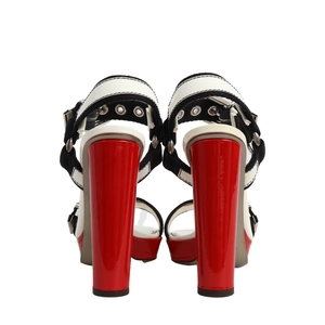 Patent Buckle Platform Sandals White/Red, view 4