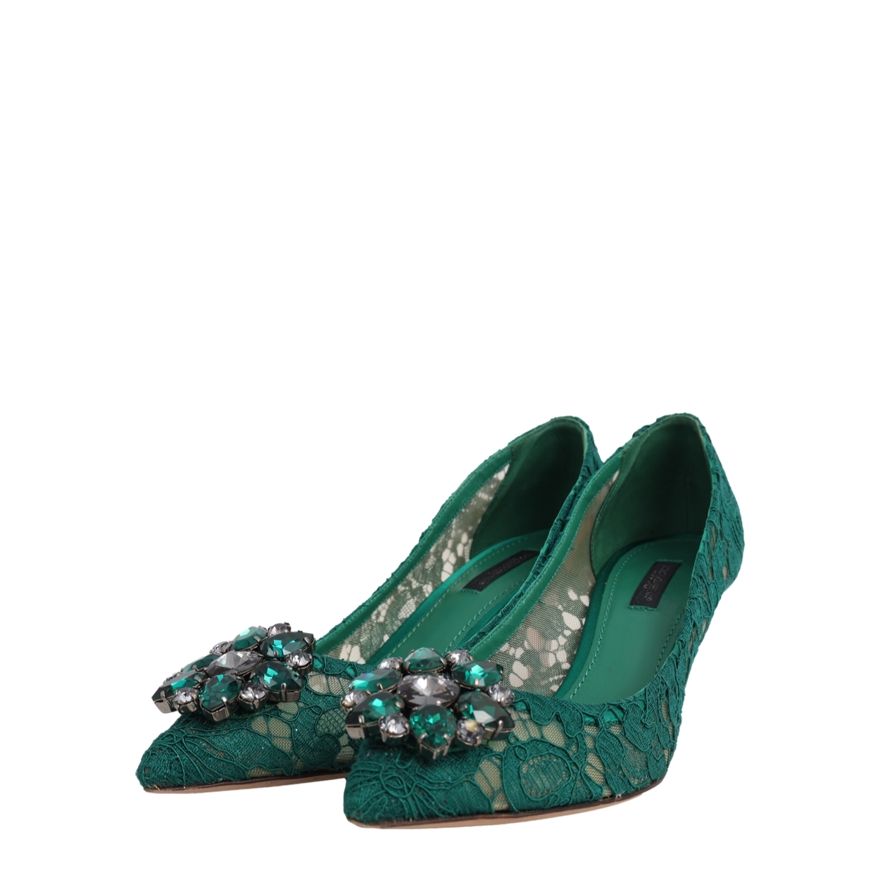 Lace Bellucci Embellished Pumps Green