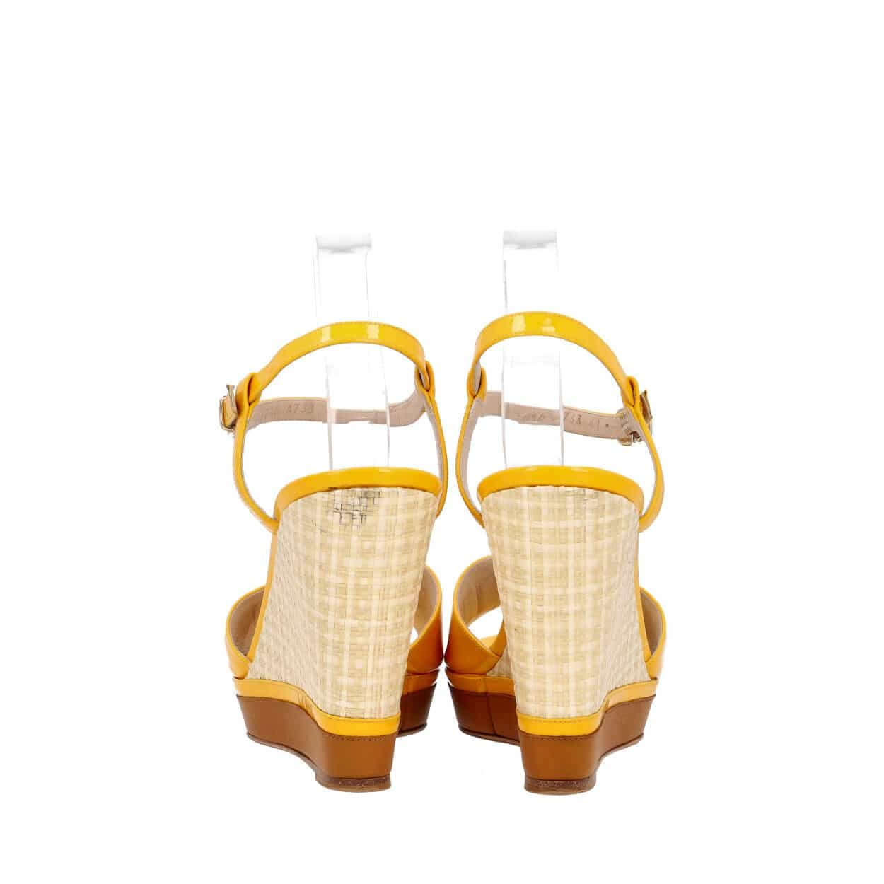 ESCADA Patent Wedge Sandals Sunflower | Luxity