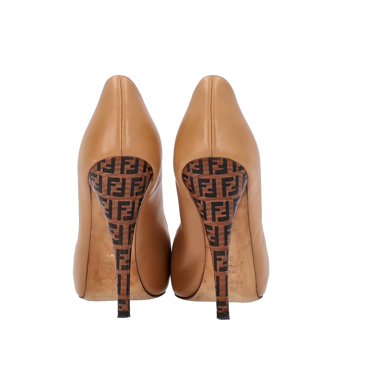 FENDI Leather Peep Toe Pumps Tan | Luxity display picture 1