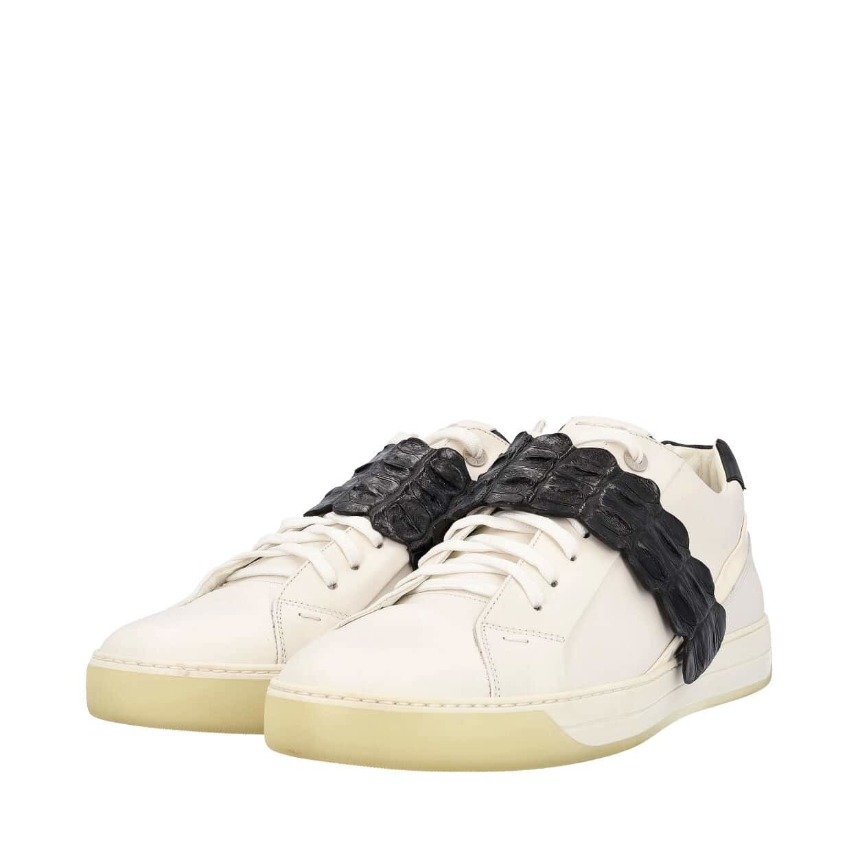 FENDI Leather/Crocodile Flap Sneakers White | Luxity