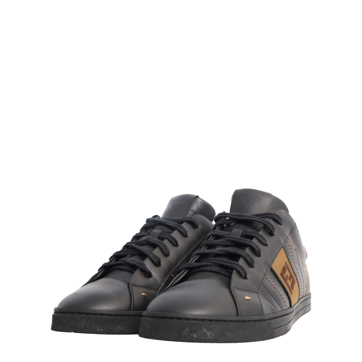 FENDI Leather FF Sneakers Black/Brown | Luxity