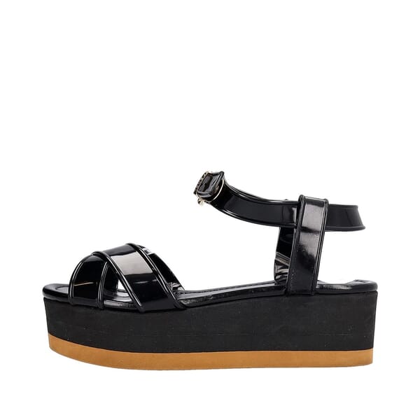 Rubber Criss Cross Platform Sandals Black/Beige