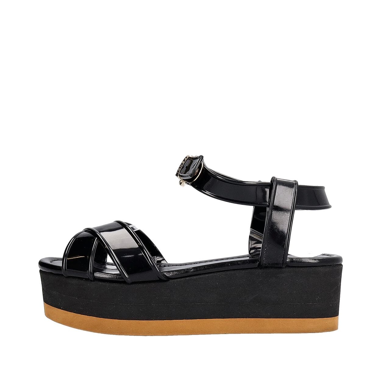 FENDI Rubber Criss Cross Platform Sandals Black/Beige | Luxity