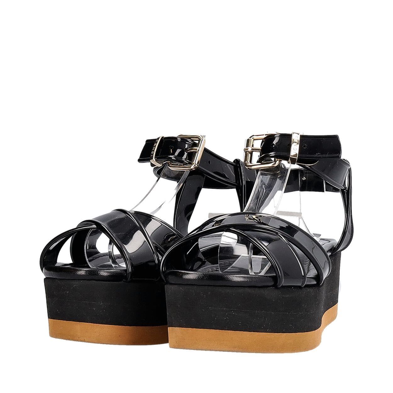 FENDI Rubber Criss Cross Platform Sandals Black/Beige | Luxity