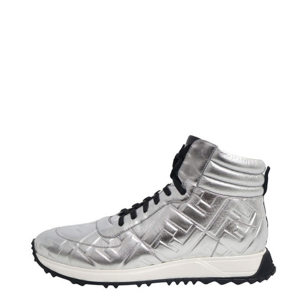 Metallic Leather FF High Top Sneakers Silver