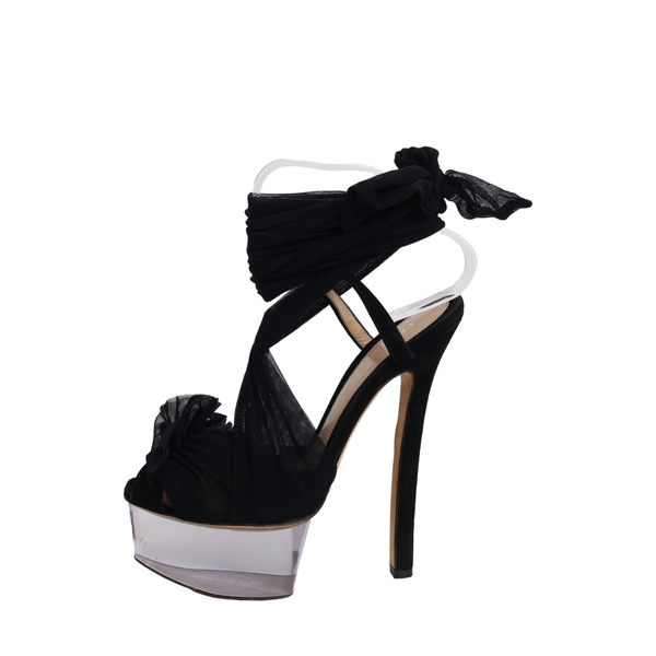 Suede/Mesh Lucite Platform Sandals Black