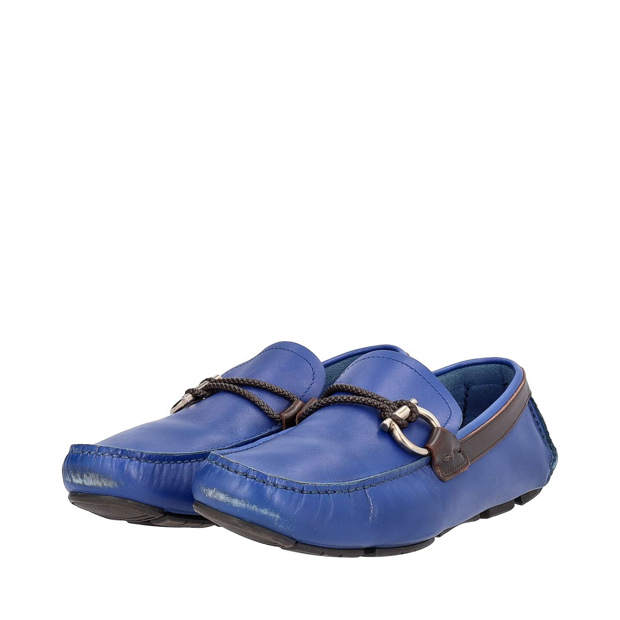 SALVATORE FERRAGAMO Leather Gancini Loafers Blue | Luxity